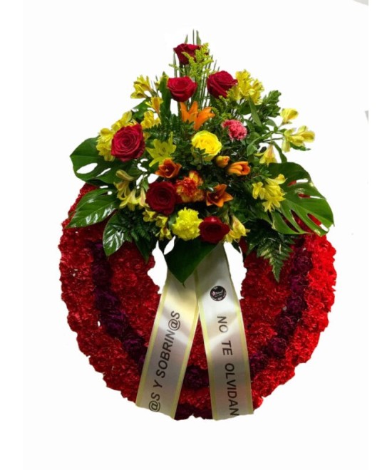 Corona de flores funeraria en Miajadas