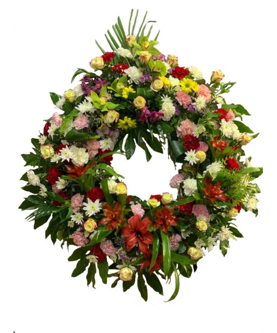 Corona multicolor funeraria en Miajadas