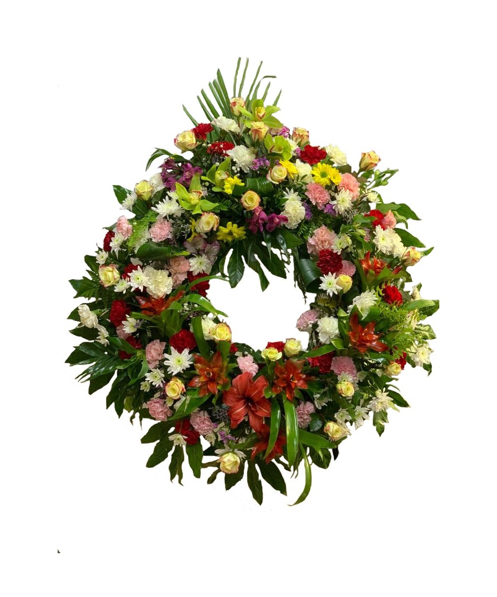 Corona multicolor funeraria en Miajadas
