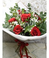 Ramo de 6 Rosas Naturales con Verdes | Miajadas Cáceres