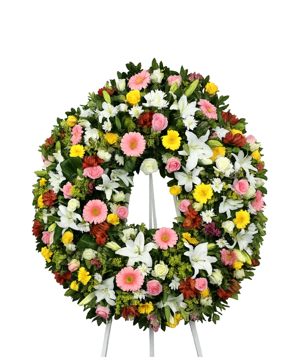 Corona multicolor funeraria en Miajadas