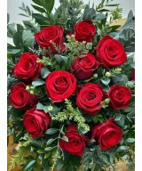 Ramo de 12 Rosas Naturales con Verdes | Miajadas Cáceres