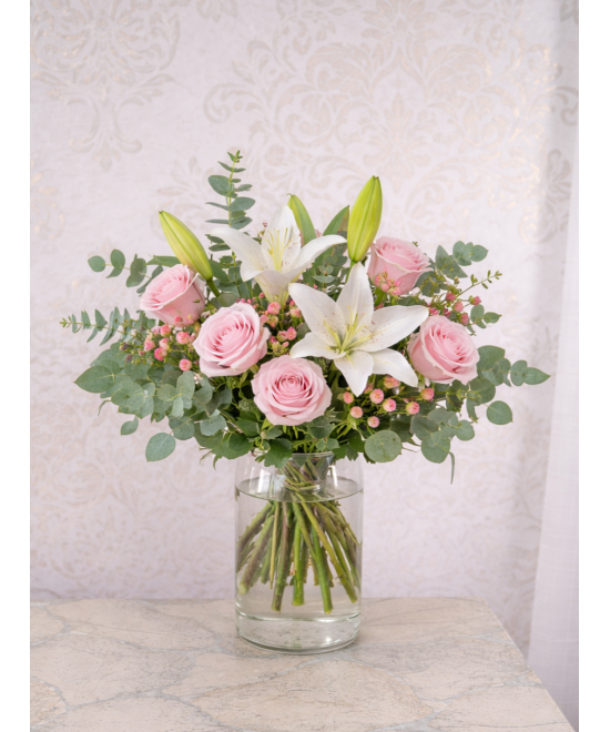 Ramo de Rosas Rosas y Lilium Blancos | Miajadas Cáceres