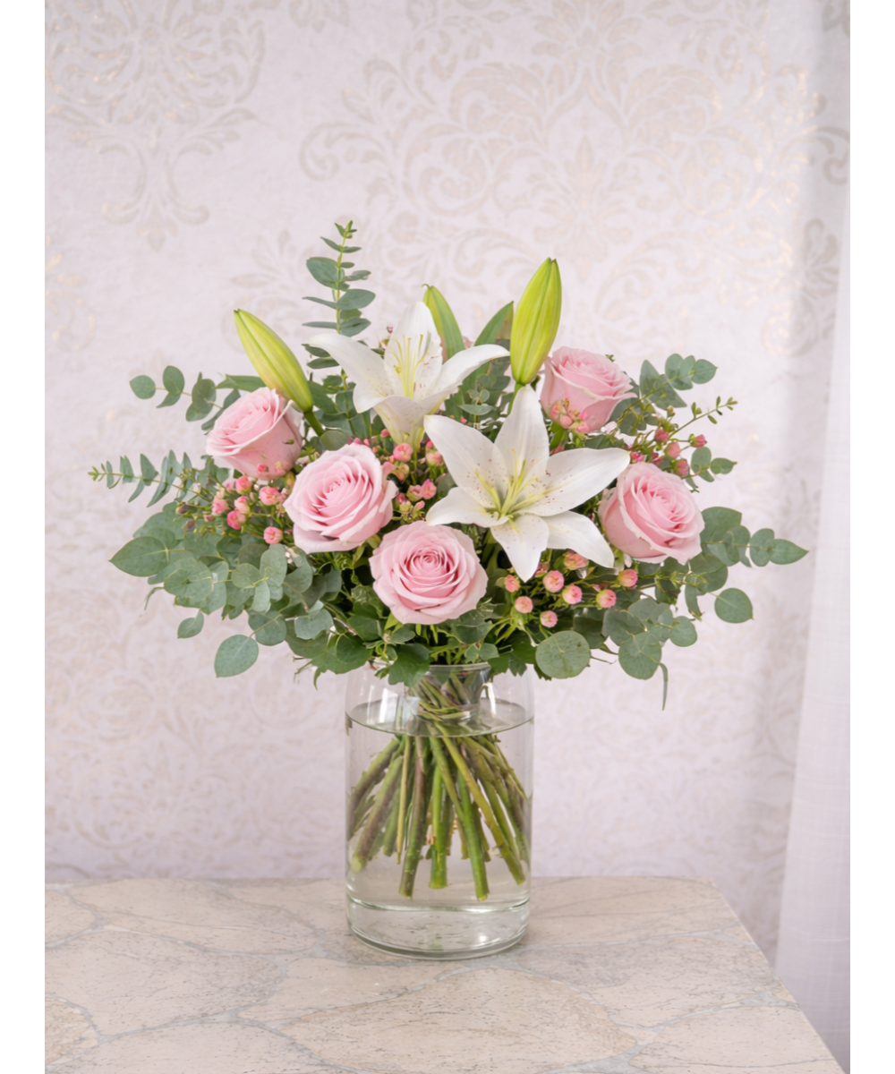 Ramo de Rosas Rosas y Lilium Blancos | Miajadas Cáceres
