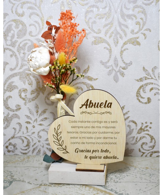 Arreglo preservado “Abuela” | Flores preservadas con corazón de madera