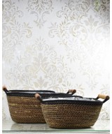 Set de maceteros de fibra natural con asas de madera | Cubremacetas decorativos