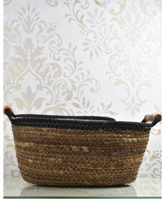 Set de maceteros de fibra natural con asas de madera | Cubremacetas decorativos