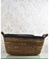 Set de maceteros de fibra natural con asas de madera | Cubremacetas decorativos
