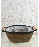 Set de maceteros de fibra natural con asas de madera | Cubremacetas decorativos