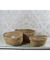 Cesta redonda de fibra natural | Cubremacetas decorativo con asas