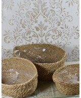 Cesta redonda de fibra natural | Cubremacetas decorativo con asas