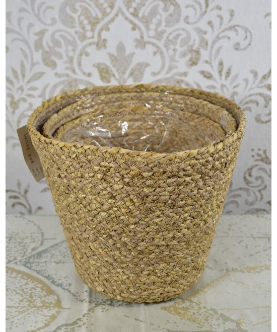 Macetero de fibra natural trenzada | Cubremacetas cónico decorativo