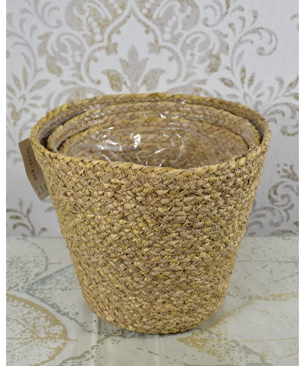 Macetero de fibra natural trenzada | Cubremacetas cónico decorativo