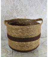Set de cestas de fibra natural con franjas decorativas | Cubremacetas y decoración