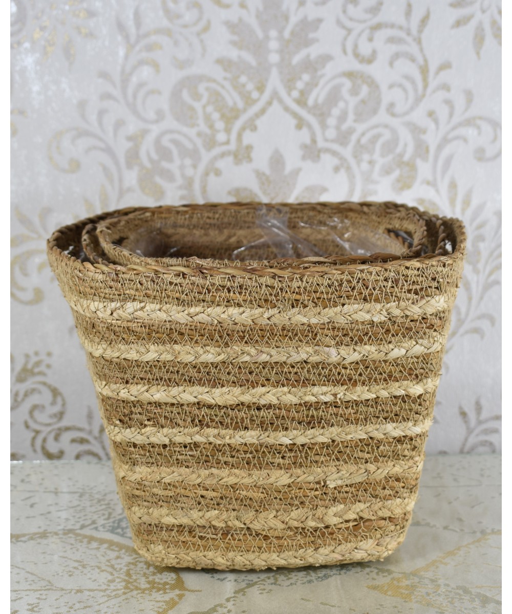 Cesta cuadrada de fibra natural | Cubremacetas decorativo artesanal