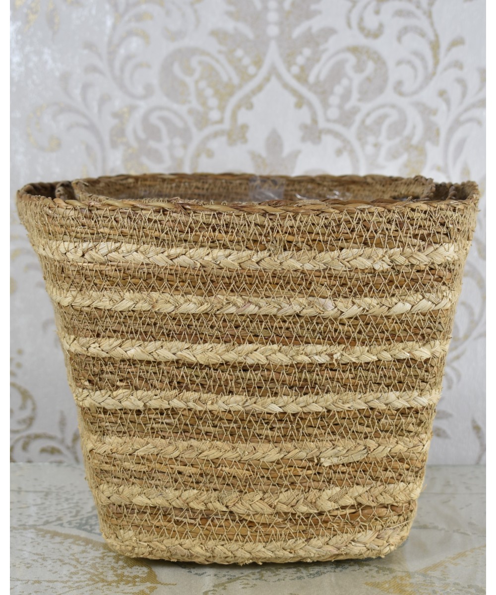 Cesta cuadrada de fibra natural | Cubremacetas decorativo artesanal