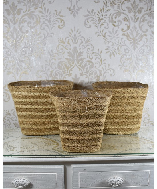 Cesta cuadrada de fibra natural | Cubremacetas decorativo artesanal