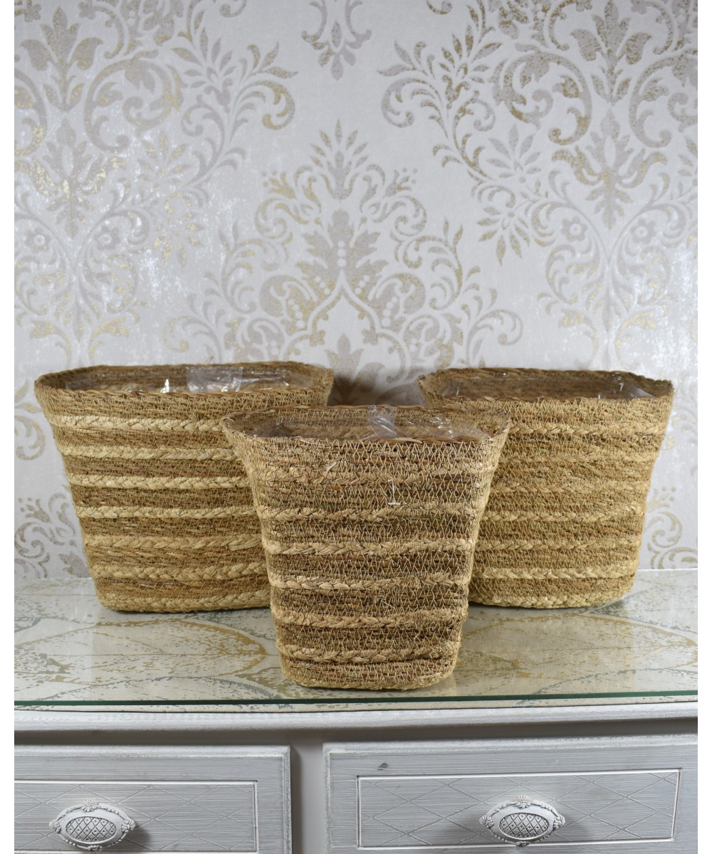 Cesta cuadrada de fibra natural | Cubremacetas decorativo artesanal