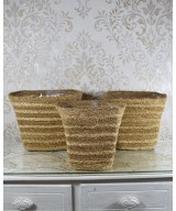 Cesta cuadrada de fibra natural | Cubremacetas decorativo artesanal