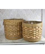 Cesta de fibra natural trenzada | Cubremacetas decorativo artesanal