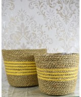 Maceteros de fibra natural amarillos | Cubremacetas decorativos artesanales