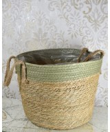 Macetero de fibra natural con asas | Cubremacetas decorativo bicolor